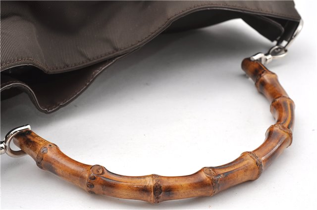 Authentic GUCCI Bamboo 2Way Shoulder Hand Bag Nylon Leather Khaki Green 0141G