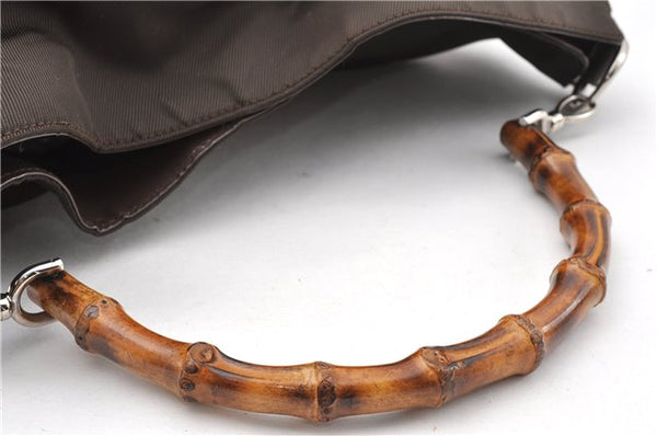 Authentic GUCCI Bamboo 2Way Shoulder Hand Bag Nylon Leather Khaki Green 0141G