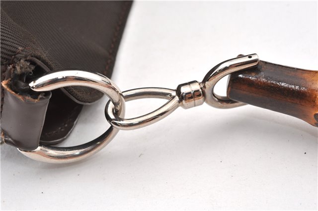 Authentic GUCCI Bamboo 2Way Shoulder Hand Bag Nylon Leather Khaki Green 0141G