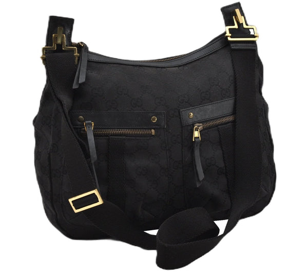 Authentic GUCCI Shoulder Cross Body Bag GG Canvas Leather 90762 Black 0142G