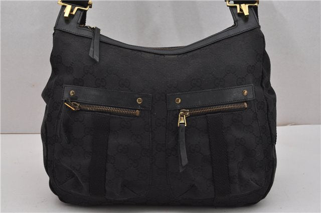 Authentic GUCCI Shoulder Cross Body Bag GG Canvas Leather 90762 Black 0142G