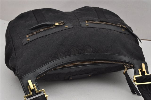 Authentic GUCCI Shoulder Cross Body Bag GG Canvas Leather 90762 Black 0142G