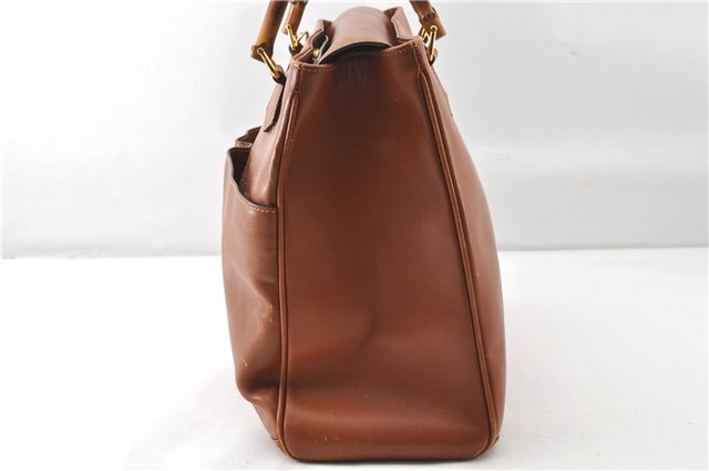 Authentic GUCCI Vintage Bamboo 2Way Shoulder Hand Bag Leather Brown Junk 0144G