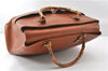 Authentic GUCCI Vintage Bamboo 2Way Shoulder Hand Bag Leather Brown Junk 0144G