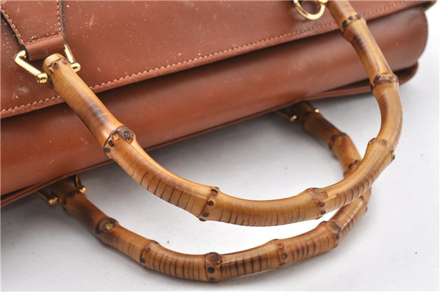 Authentic GUCCI Vintage Bamboo 2Way Shoulder Hand Bag Leather Brown Junk 0144G
