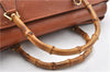 Authentic GUCCI Vintage Bamboo 2Way Shoulder Hand Bag Leather Brown Junk 0144G