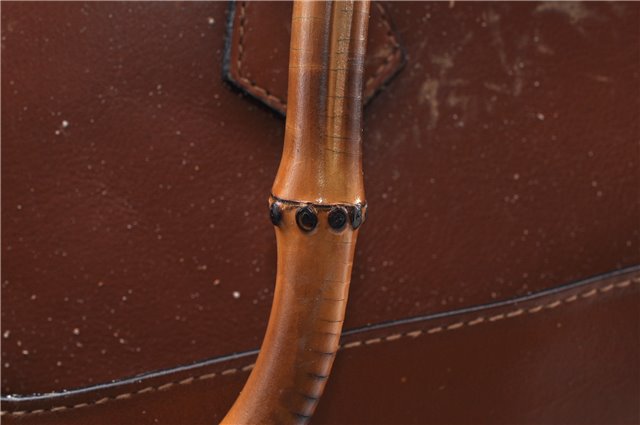 Authentic GUCCI Vintage Bamboo 2Way Shoulder Hand Bag Leather Brown Junk 0144G