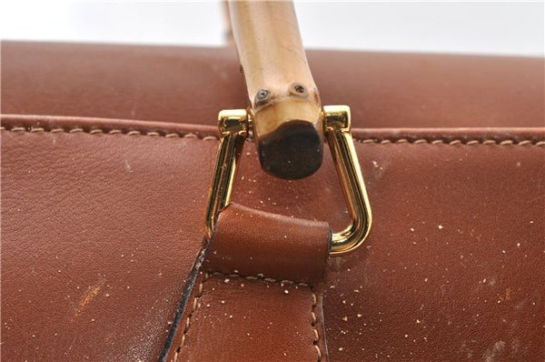 Authentic GUCCI Vintage Bamboo 2Way Shoulder Hand Bag Leather Brown Junk 0144G