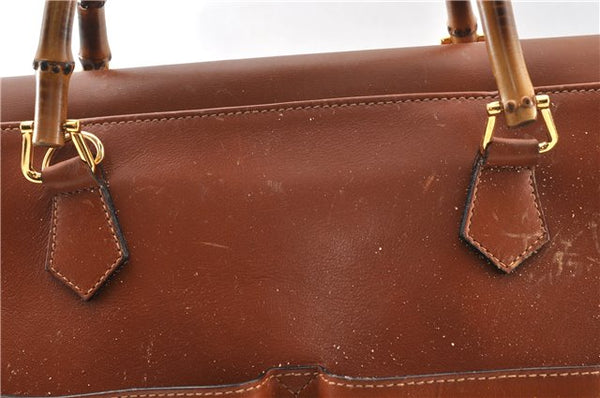 Authentic GUCCI Vintage Bamboo 2Way Shoulder Hand Bag Leather Brown Junk 0144G