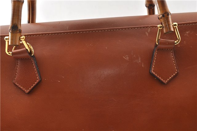 Authentic GUCCI Vintage Bamboo 2Way Shoulder Hand Bag Leather Brown Junk 0144G