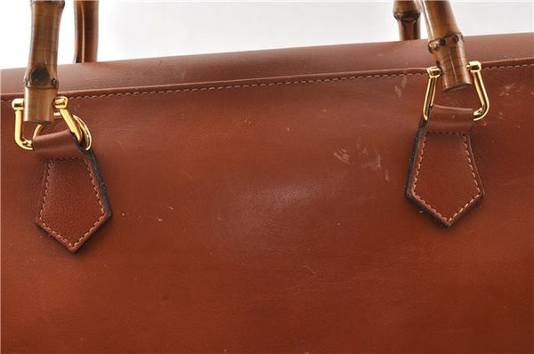 Authentic GUCCI Vintage Bamboo 2Way Shoulder Hand Bag Leather Brown Junk 0144G