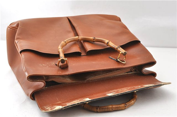 Authentic GUCCI Vintage Bamboo 2Way Shoulder Hand Bag Leather Brown Junk 0144G