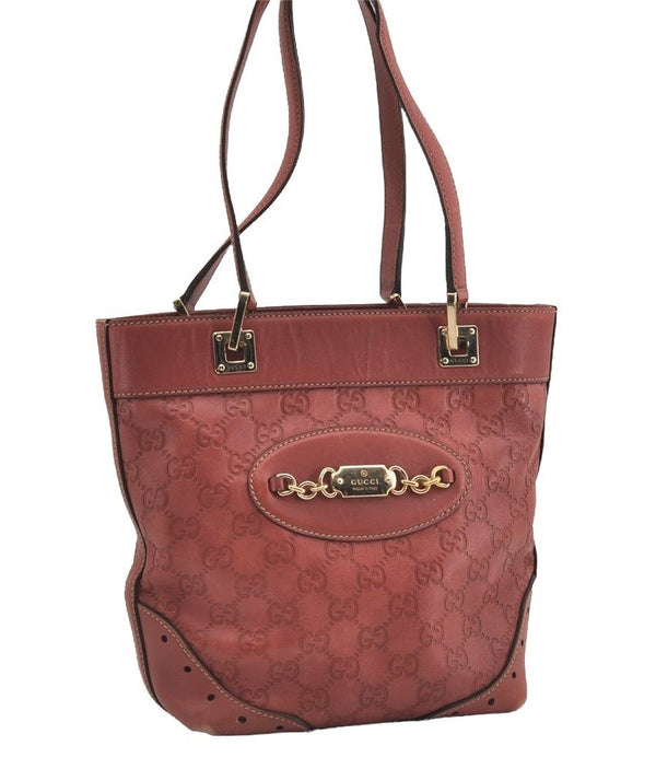 Authentic GUCCI Guccissima Tote Hand Bag Purse GG Leather 145994 Red 0149I