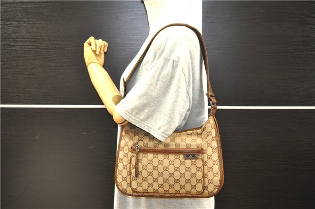 Authentic GUCCI Vintage Shoulder Bag Purse GG Canvas Leather 0014198 Brown 0150G