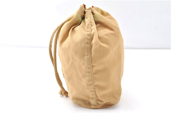 Authentic PRADA Nylon Tessuto Leather Drawstring Pouch Purse Light Brown 0151G