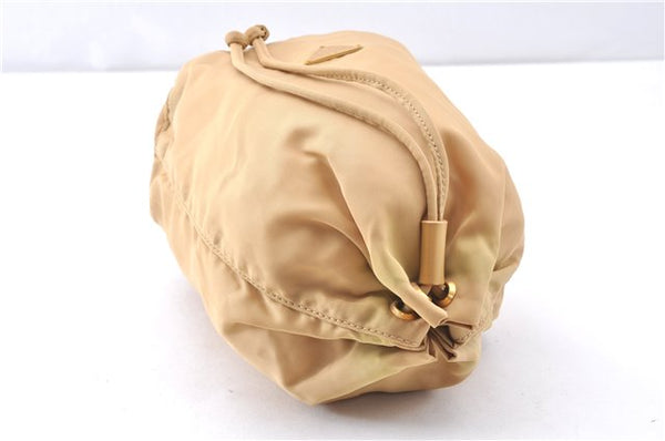 Authentic PRADA Nylon Tessuto Leather Drawstring Pouch Purse Light Brown 0151G