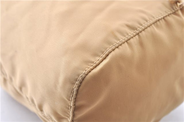 Authentic PRADA Nylon Tessuto Leather Drawstring Pouch Purse Light Brown 0151G