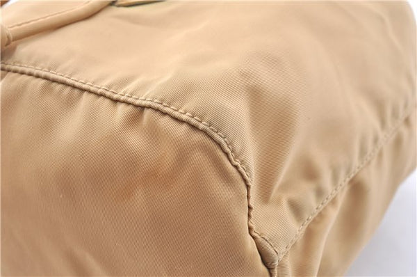 Authentic PRADA Nylon Tessuto Leather Drawstring Pouch Purse Light Brown 0151G