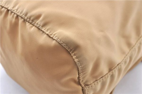 Authentic PRADA Nylon Tessuto Leather Drawstring Pouch Purse Light Brown 0151G