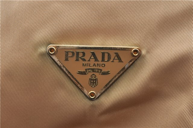 Authentic PRADA Nylon Tessuto Leather Drawstring Pouch Purse Light Brown 0151G