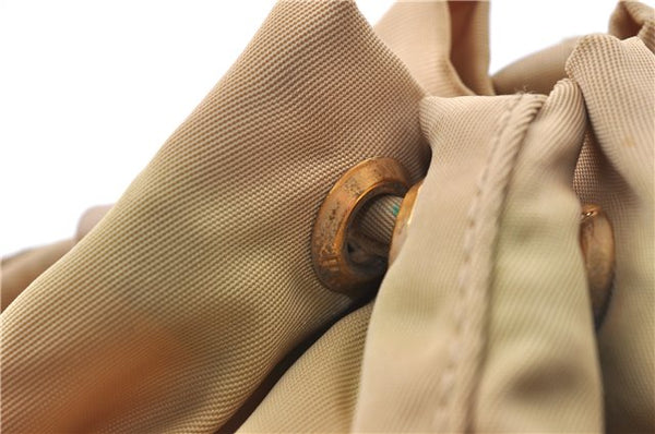 Authentic PRADA Nylon Tessuto Leather Drawstring Pouch Purse Light Brown 0151G