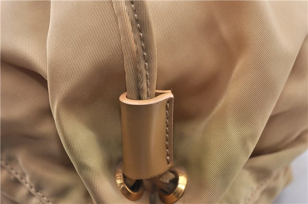 Authentic PRADA Nylon Tessuto Leather Drawstring Pouch Purse Light Brown 0151G