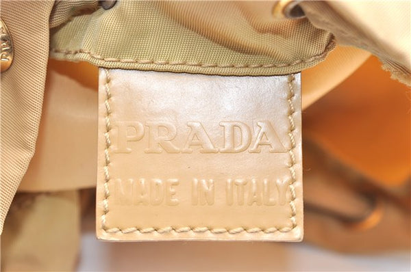 Authentic PRADA Nylon Tessuto Leather Drawstring Pouch Purse Light Brown 0151G