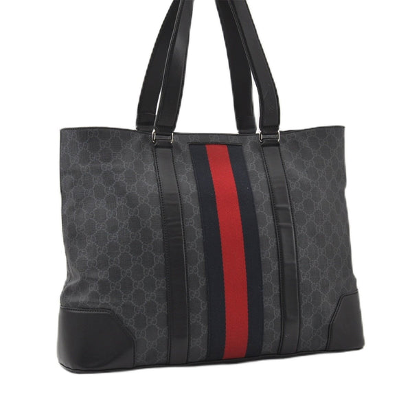 Authentic GUCCI Sherry Line Shoulder Tote Bag GG PVC Leather 495560 Black 0152G