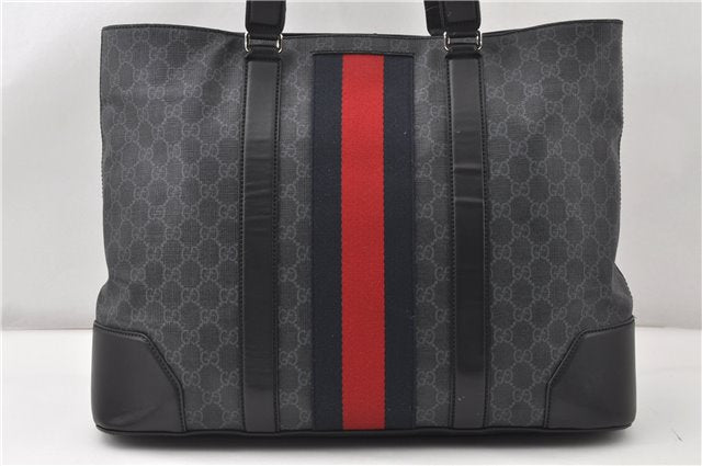 Authentic GUCCI Sherry Line Shoulder Tote Bag GG PVC Leather 495560 Black 0152G