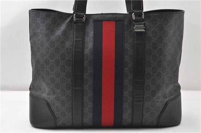 Authentic GUCCI Sherry Line Shoulder Tote Bag GG PVC Leather 495560 Black 0152G