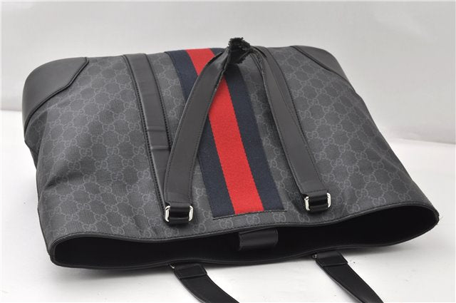 Authentic GUCCI Sherry Line Shoulder Tote Bag GG PVC Leather 495560 Black 0152G