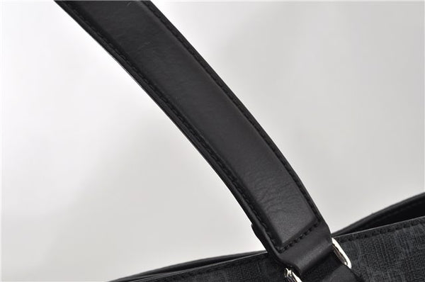 Authentic GUCCI Sherry Line Shoulder Tote Bag GG PVC Leather 495560 Black 0152G