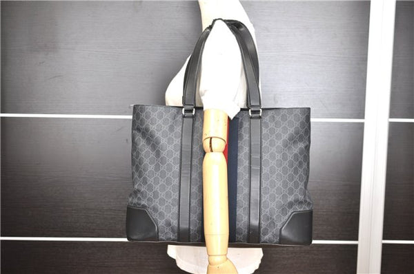 Authentic GUCCI Sherry Line Shoulder Tote Bag GG PVC Leather 495560 Black 0152G