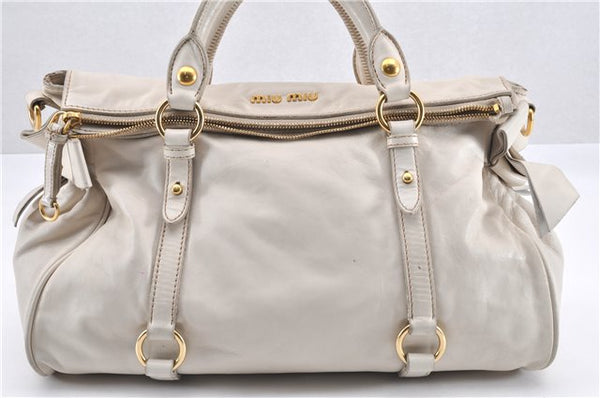 Authentic MIU MIU Vintage Leather 2Way Shoulder Hand Tote Bag White Junk 0157G