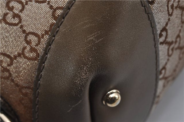 Authentic GUCCI Heart Bit 2Way Shoulder Hand Bag GG Canvas Leather Gold 0158G