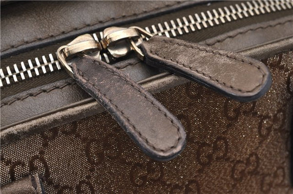 Authentic GUCCI Heart Bit 2Way Shoulder Hand Bag GG Canvas Leather Gold 0158G