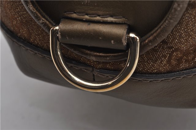 Authentic GUCCI Heart Bit 2Way Shoulder Hand Bag GG Canvas Leather Gold 0158G