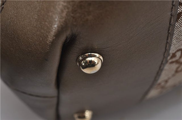 Authentic GUCCI Heart Bit 2Way Shoulder Hand Bag GG Canvas Leather Gold 0158G