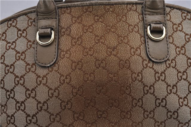 Authentic GUCCI Heart Bit 2Way Shoulder Hand Bag GG Canvas Leather Gold 0158G