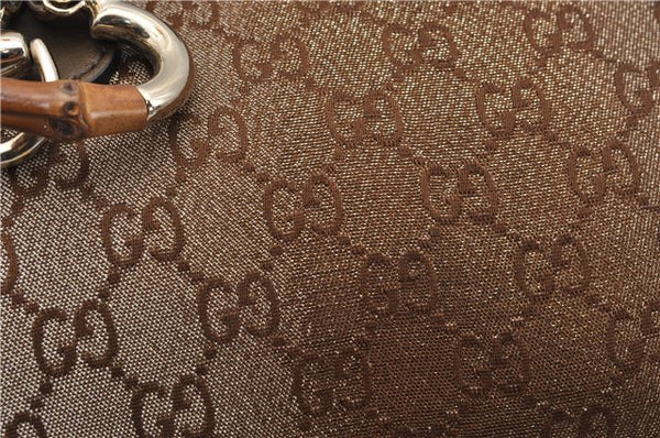 Authentic GUCCI Heart Bit 2Way Shoulder Hand Bag GG Canvas Leather Gold 0158G