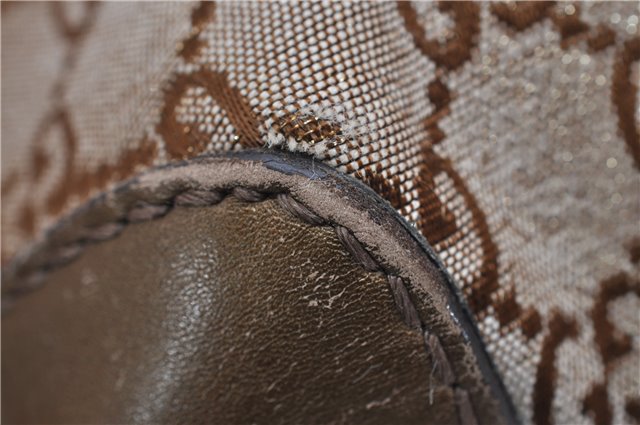 Authentic GUCCI Heart Bit 2Way Shoulder Hand Bag GG Canvas Leather Gold 0158G