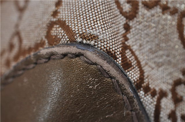 Authentic GUCCI Heart Bit 2Way Shoulder Hand Bag GG Canvas Leather Gold 0158G