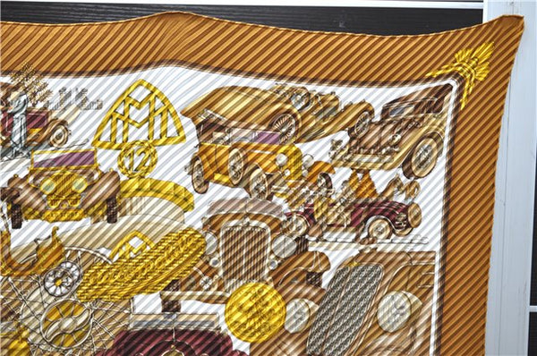 Authentic HERMES Pleats Scarf "AUTOMOBILE" Silk Brown Box 0160E