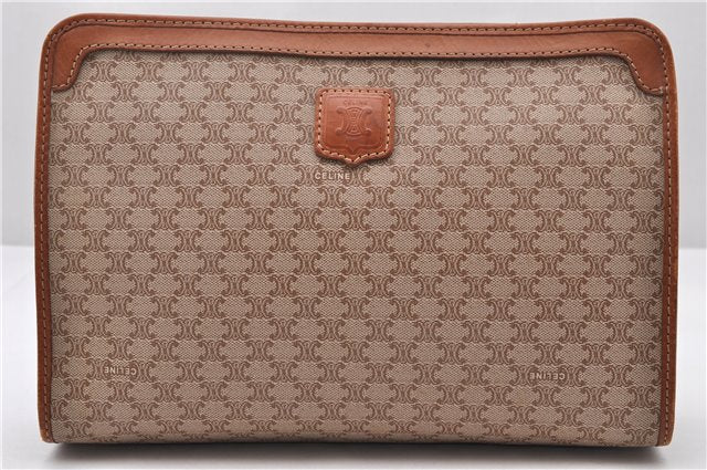 Authentic CELINE Macadam Blason Pattern Clutch Bag Purse PVC Leather Beige 0169D