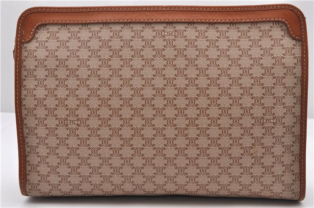 Authentic CELINE Macadam Blason Pattern Clutch Bag Purse PVC Leather Beige 0169D