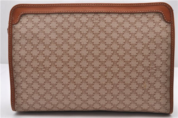 Authentic CELINE Macadam Blason Pattern Clutch Bag Purse PVC Leather Beige 0169D
