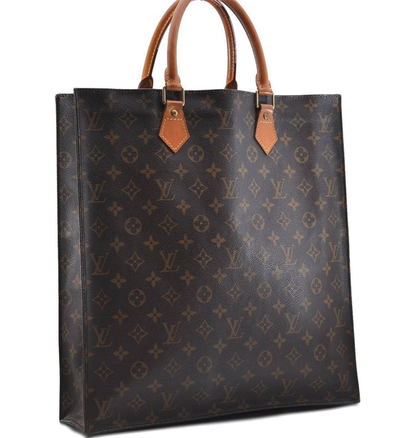 Authentic Louis Vuitton Monogram Sac Plat Hand Bag M51140 LV 0176D