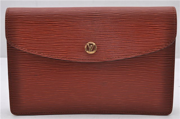 Authentic Louis Vuitton Epi Montaigne 23 Clutch Bag Brown M52663 LV 0183D