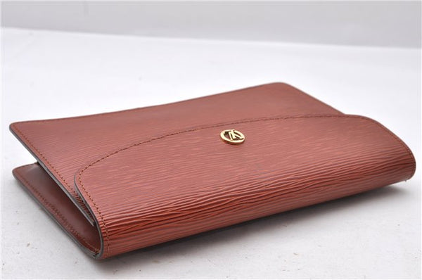 Authentic Louis Vuitton Epi Montaigne 23 Clutch Bag Brown M52663 LV 0183D