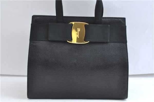 Authentic Salvatore Ferragamo Vara Ribbon Leather 2Way Hand Bag Black SF 0186F